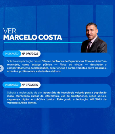 Imagem da notícia Vereador Marcelo Costa propõe laboratório tecnológico para idosos em Chapadão do Sul